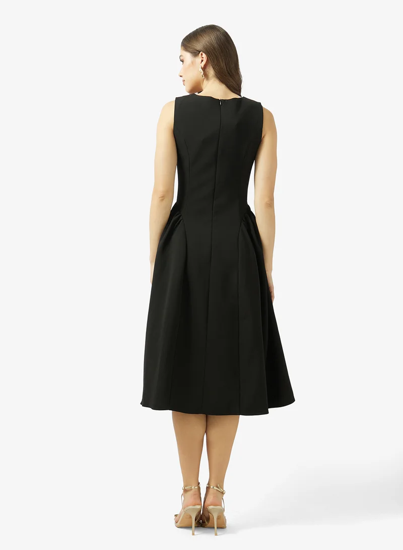 Ginger Boutique Square Neck Princess Cut Dress with Gold Accent